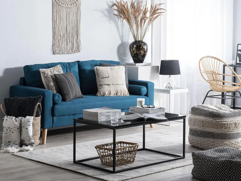 Sofá 2 plazas tapizado azul Banakdecoracion 03598ZBDQ