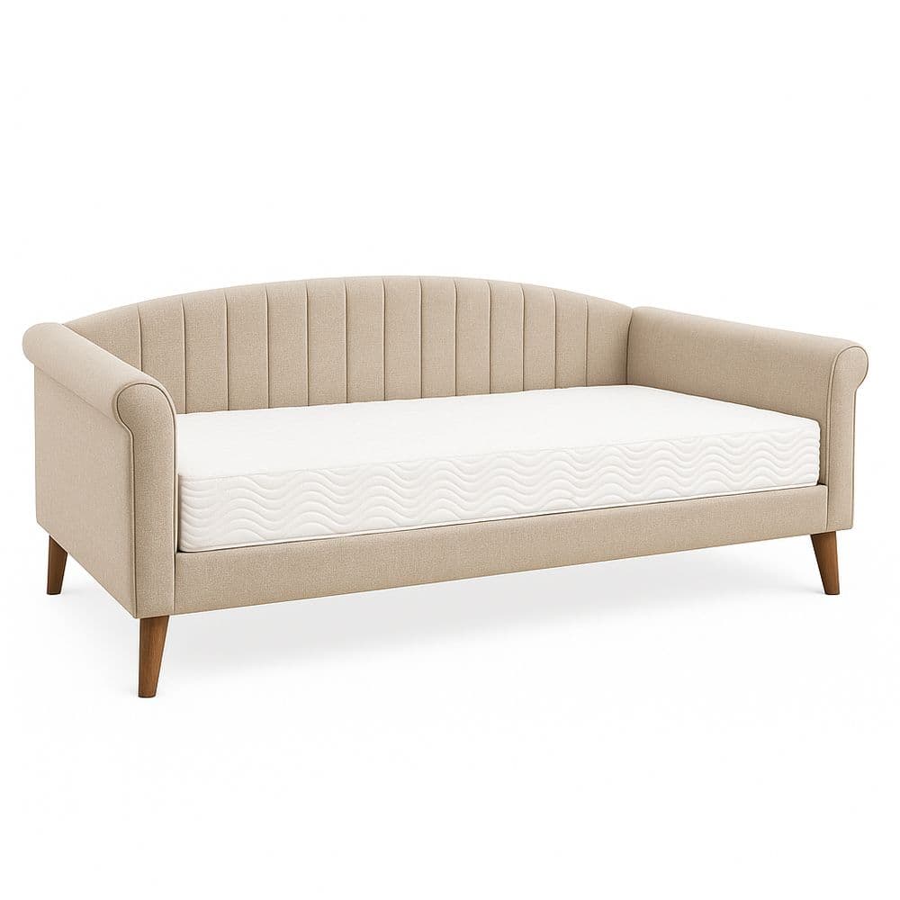 Sofá Cama Tapizado Tela Rectangular 200x90x80cm Beige
