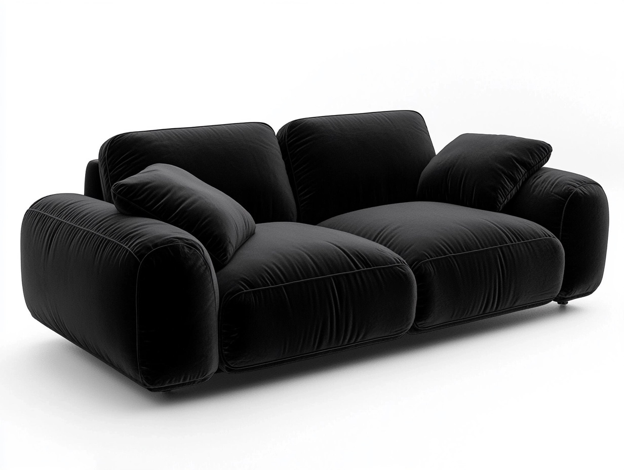 Sofá de terciopelo negro 220 cm estilo moderno para sala de estar diseño cómodo de tres plazas estructura robusta