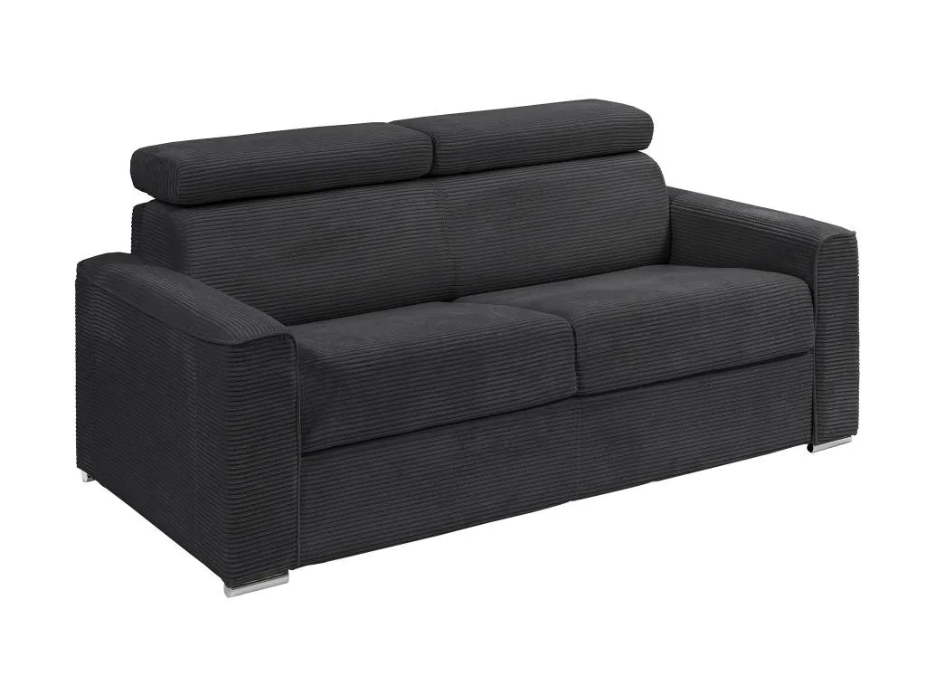 Sofá cama de 4 plazas de apertura rápida de pana gris - Somier de láminas de 160 cm - Colchón de 18 cm - Mobtrendy gunq29299