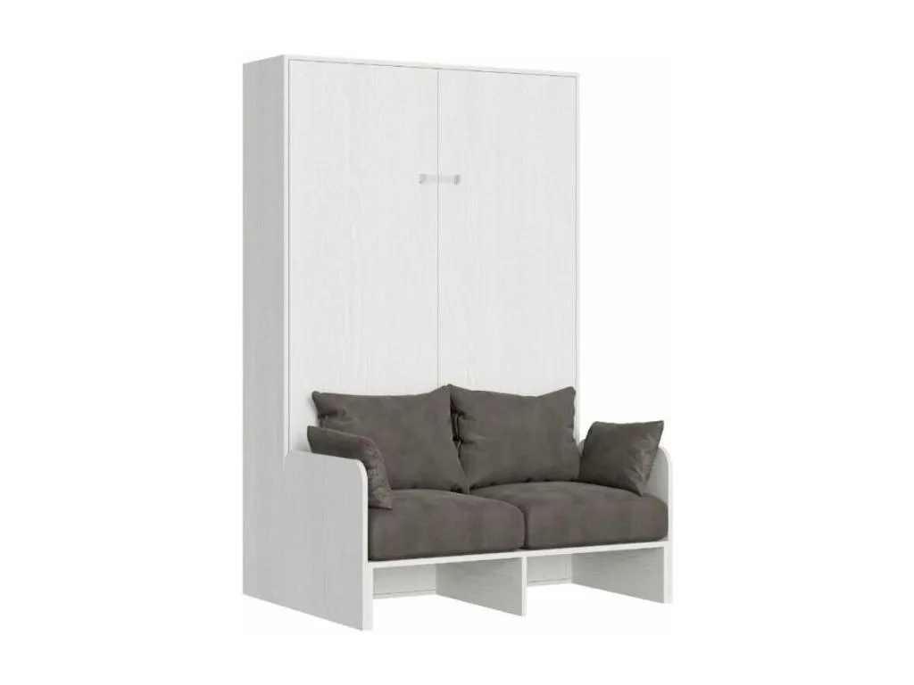 Cama abatible vertical blanca con sofá de tela Alkifurniturees 120x190 cm - 32 colores de tela-Color Microfibra 33 DXLV45544