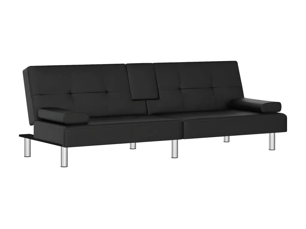 Sofá cama con portavasos cuero sintético negro YMLU87218