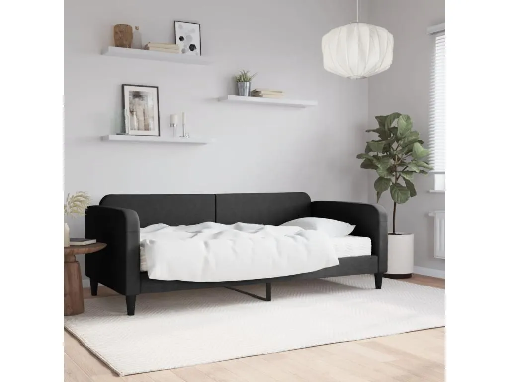 Sofá cama con colchón tela negro 90x190 cm