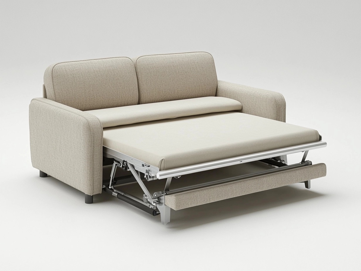 Sofá cama beige moderno de tela ideal para sala pequeño y funcional estructura metálica 180x100 cm QO2742929