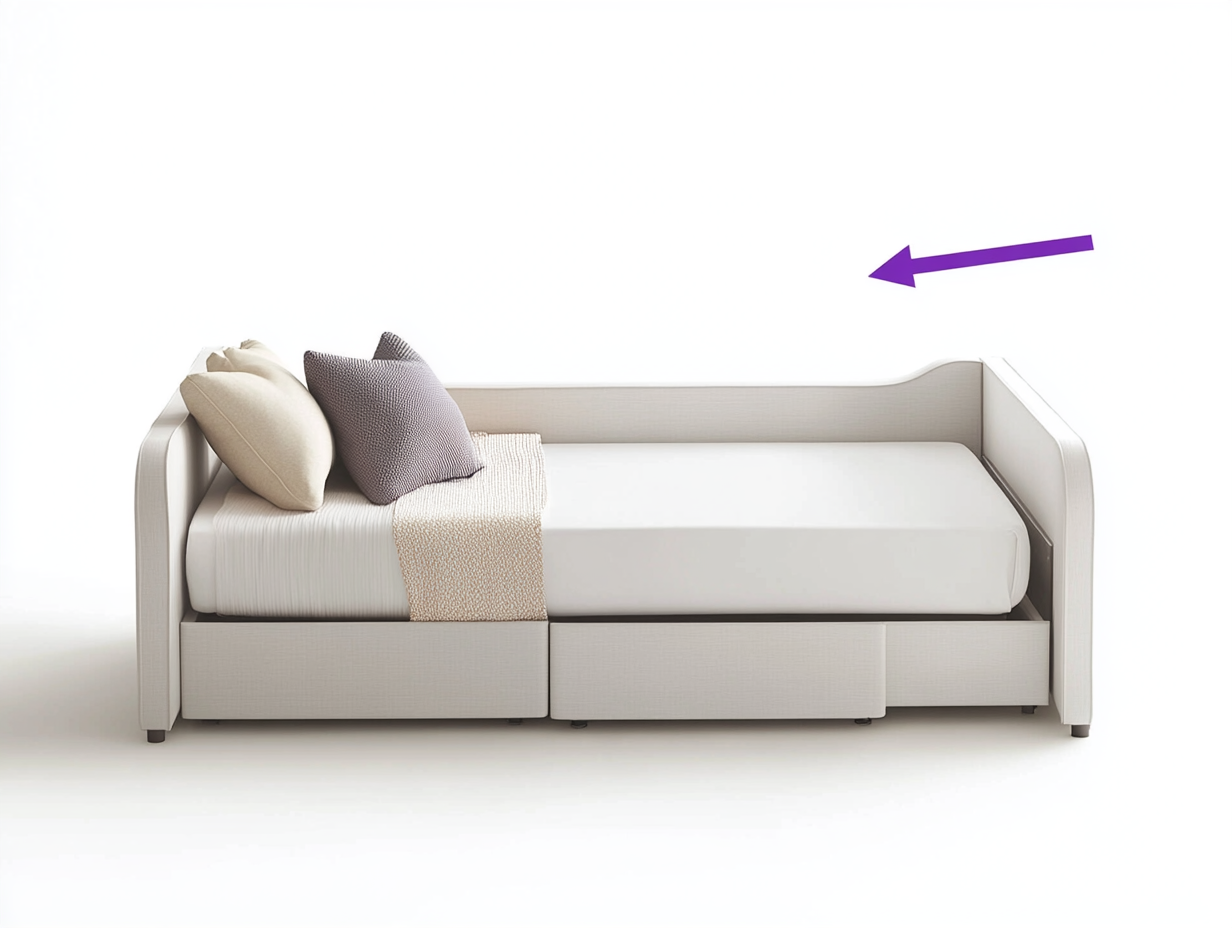 Sofá cama de tela blanca con almacenamiento para habitación juvenil