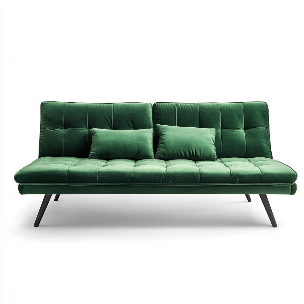 Sofá Cama Ajustable Tela Terciopelo Sala Verde 3 Plazas