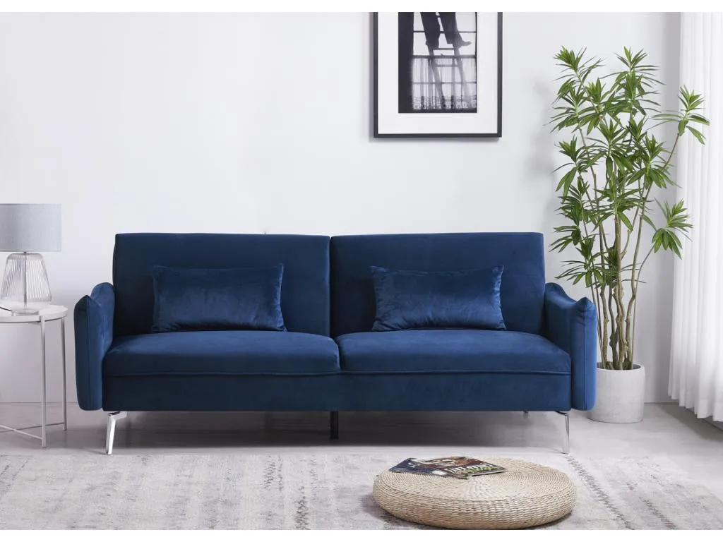 Sofá convertible 3 plazas de terciopelo azul Homepleno 94319mhcj