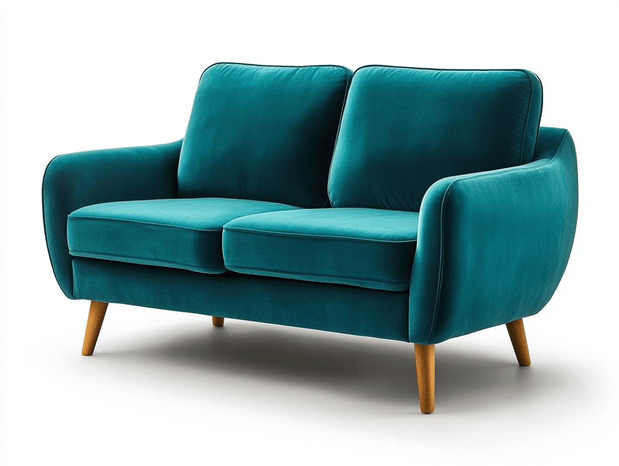 Sofá de dos plazas de terciopelo 150cm patas de madera azul