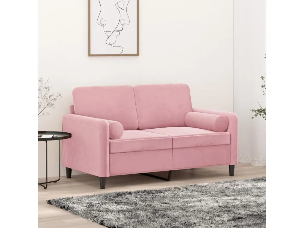 Sofá de 2 plazas con cojines terciopelo rosa 120 cm 94544SCYI