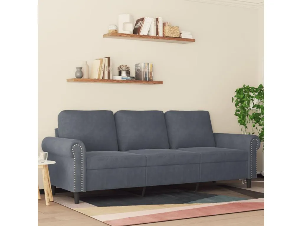 Sofá de 3 plazas terciopelo gris oscuro 180 cm 00646IAJN