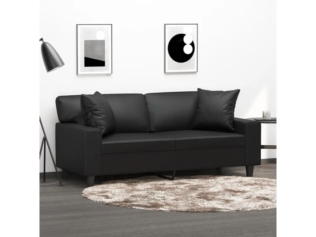Sofá de 2 plazas con cojines cuero sintético negro 140 cm XKRG54463