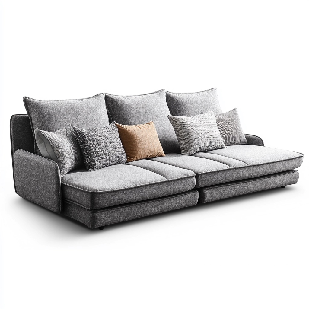 Sofá cama moderno en tela gris 2,2x1,0 m con cojines decorativos