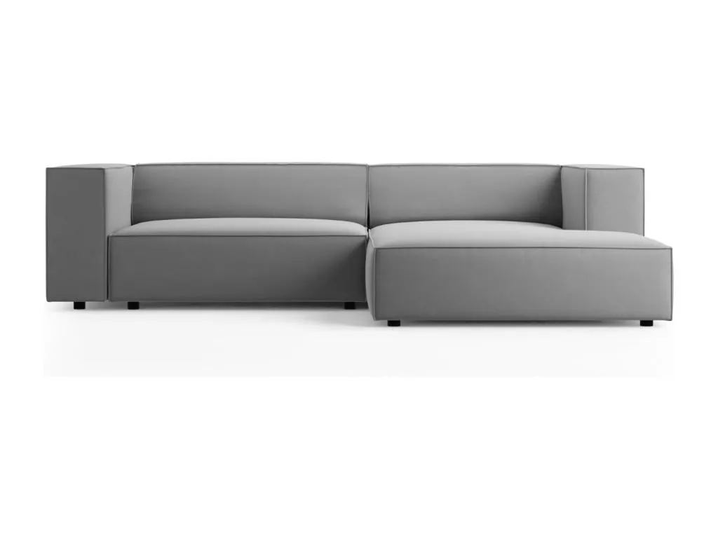 Hogarmini - Sofá esquinero derecho Hogarmini 3 plazas de terciopelo gris claro - 224x166x70cm 10923feer