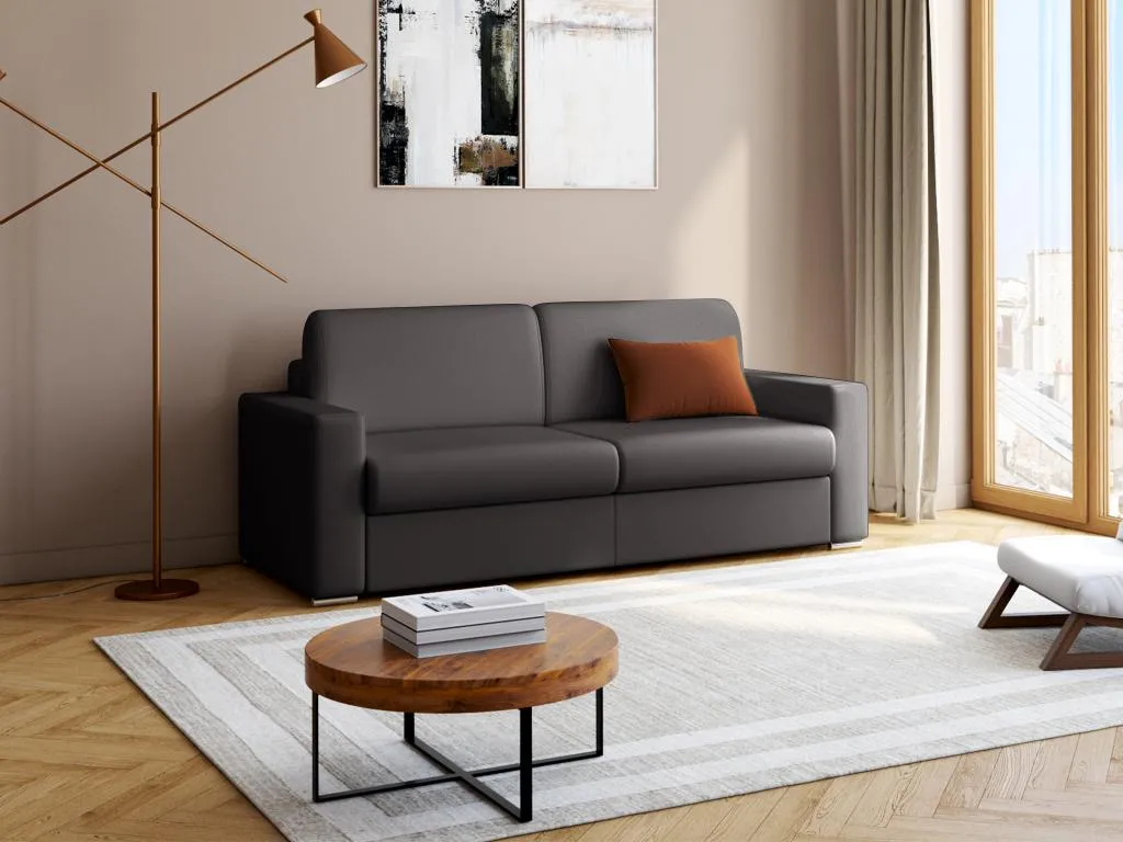 Sofá cama de 4 plazas tipo italiano de piel sintética Francomuebleses - Negro - Cama de 160 cm - Colchón de 22 cm con memoria de forma
