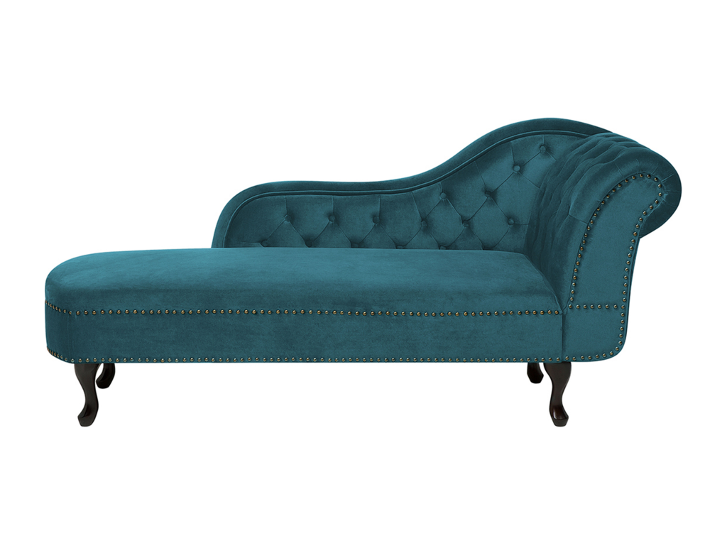 Chaise longue de terciopelo verde azulado derecho NIMES