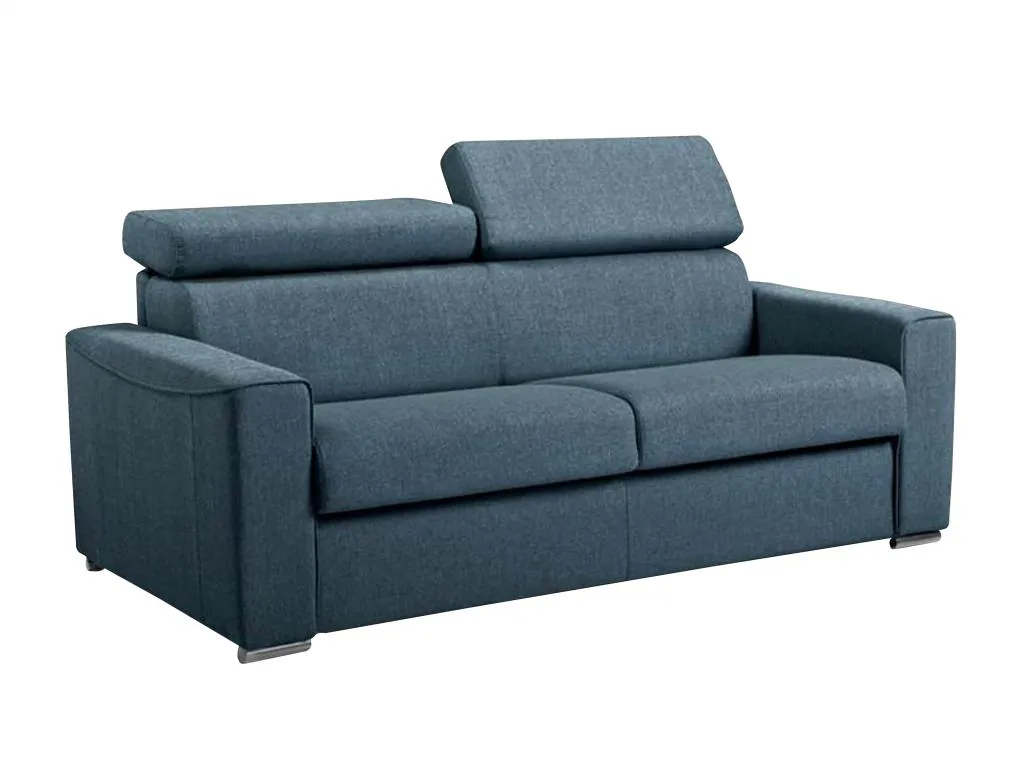 Sofá cama de 3 plazas de tela de apertura rápida Decoencanto - Azul - Cama de 140 cm - Colchón de 14 cm con memoria de forma