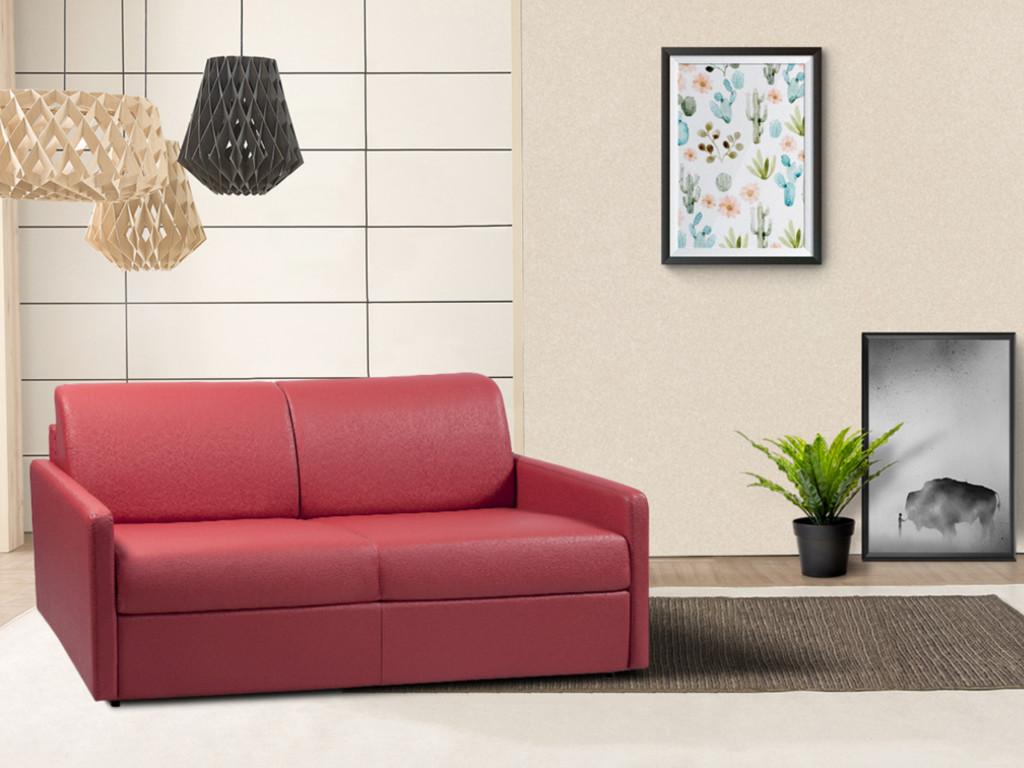 Sofá cama italiano 4 plazas piel sintética CALIFE - Negro - Cama 160 cm - Colchón 22 cm