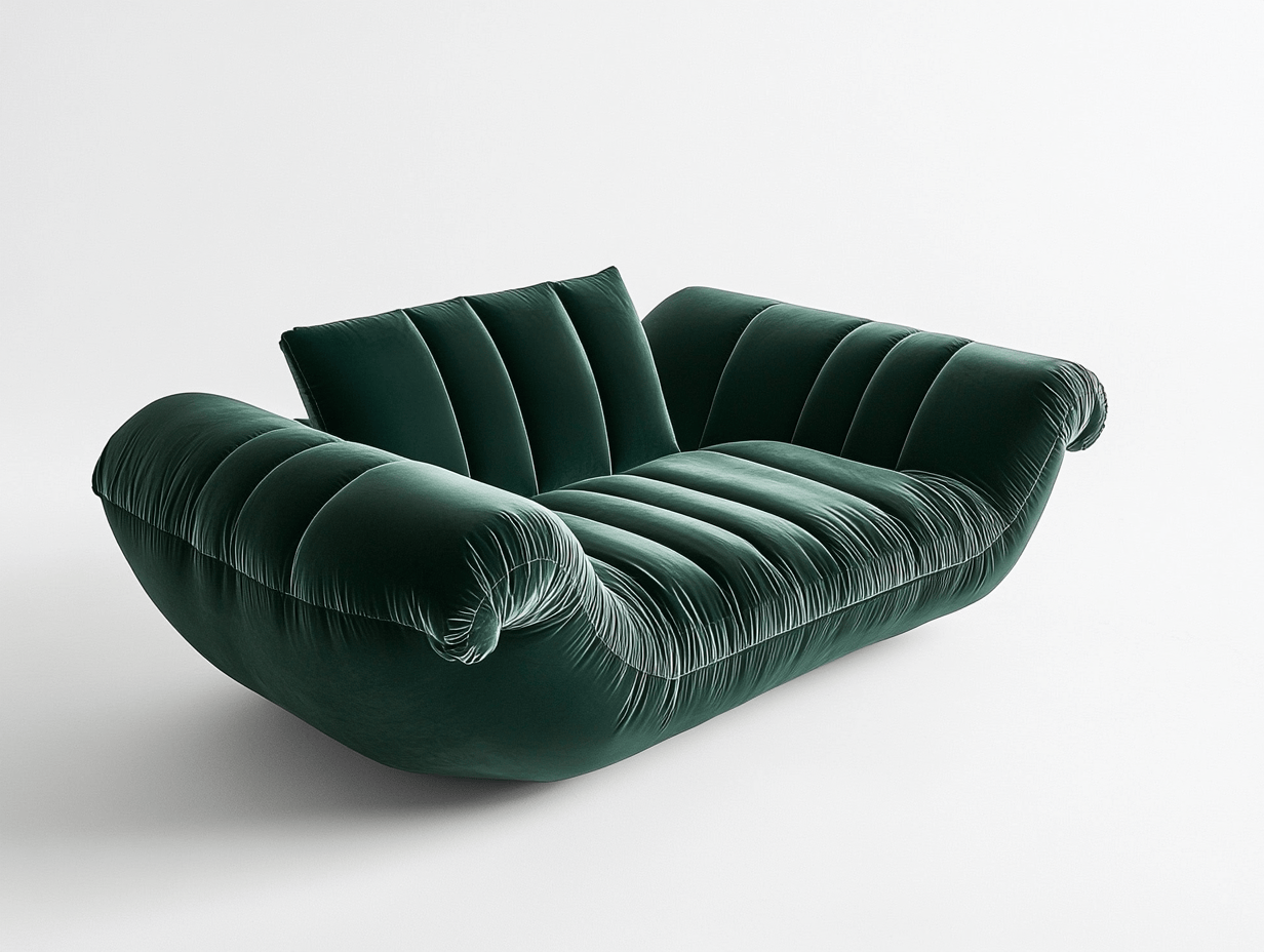 Sofá de Dos Plazas Curvado Terciopelo Verde 180cm