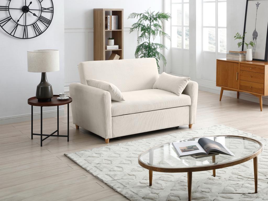 Sofá cama de 2 plazas de pana beige Nidolux