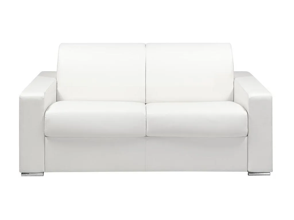 Sofá cama de 2 plazas tipo italiano de piel sintética Banakdecoracion - Blanco - Somier de láminas de 120 cm - Colchón de 18 cm con memoria de forma FGAJ41139