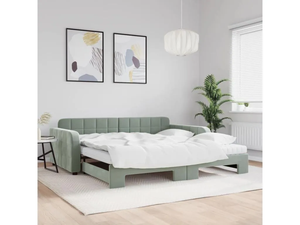 Sofá cama Homepleno con colchón terciopelo gris claro 100x200 cm inzs33898