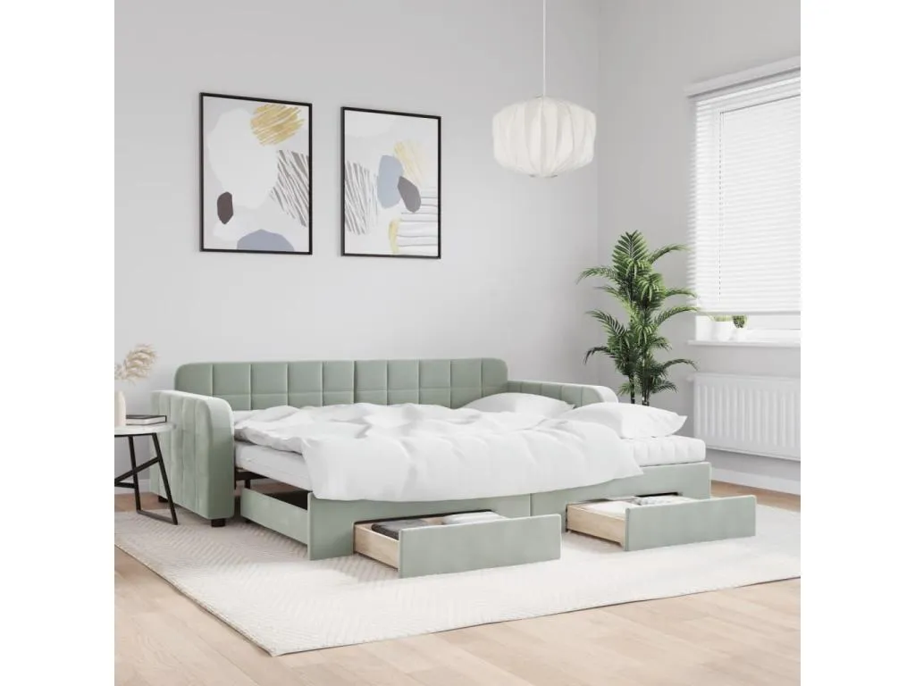 Sofá cama Alkifurniturees con cajones terciopelo gris claro 90x200 cm JBRX15038