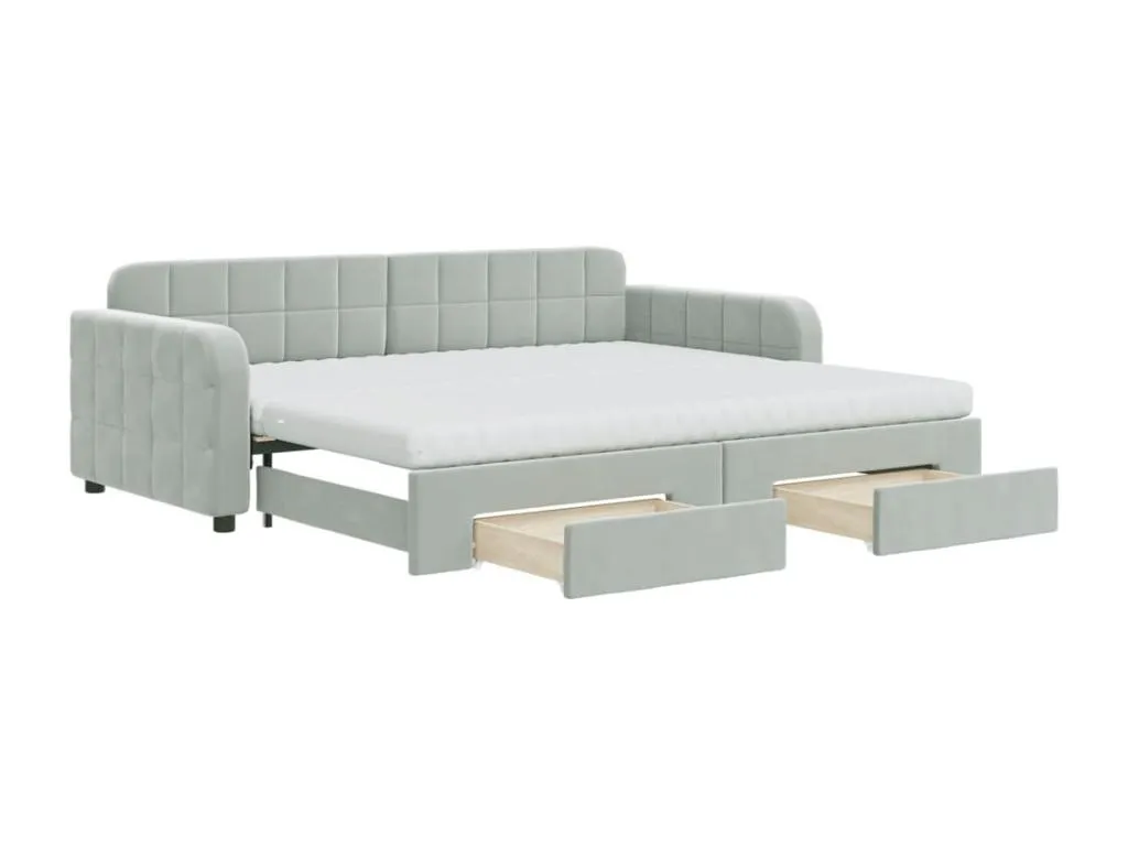 Sofá cama Alkifurniturees con cajones terciopelo gris claro 90x200 cm JBRX15038