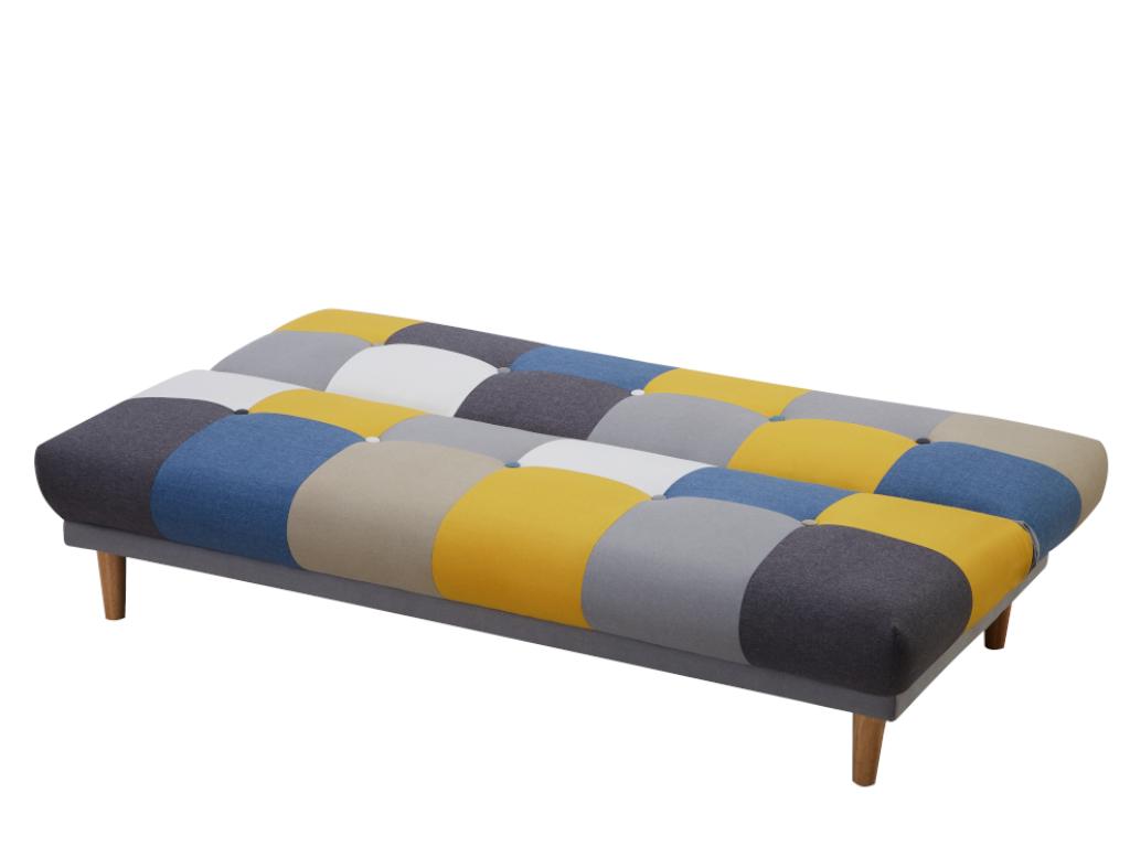 Sofá cama de tres plazas en tejido multicolor