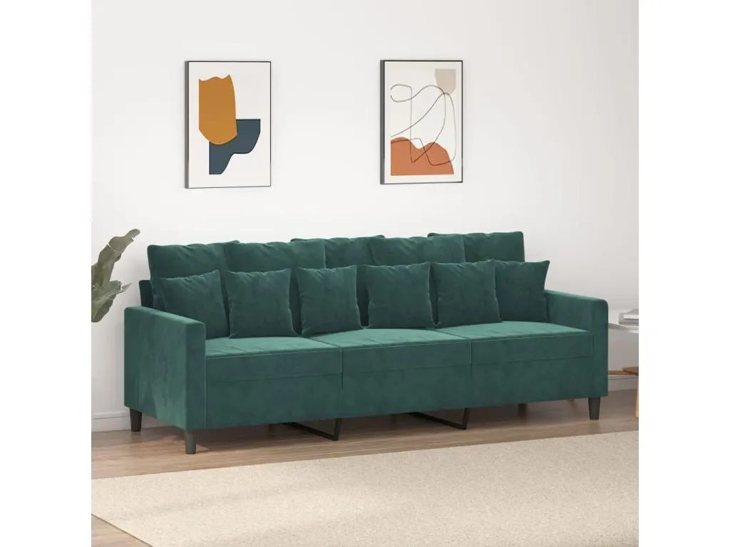 Sofá de 3 plazas terciopelo verde oscuro 180 cm