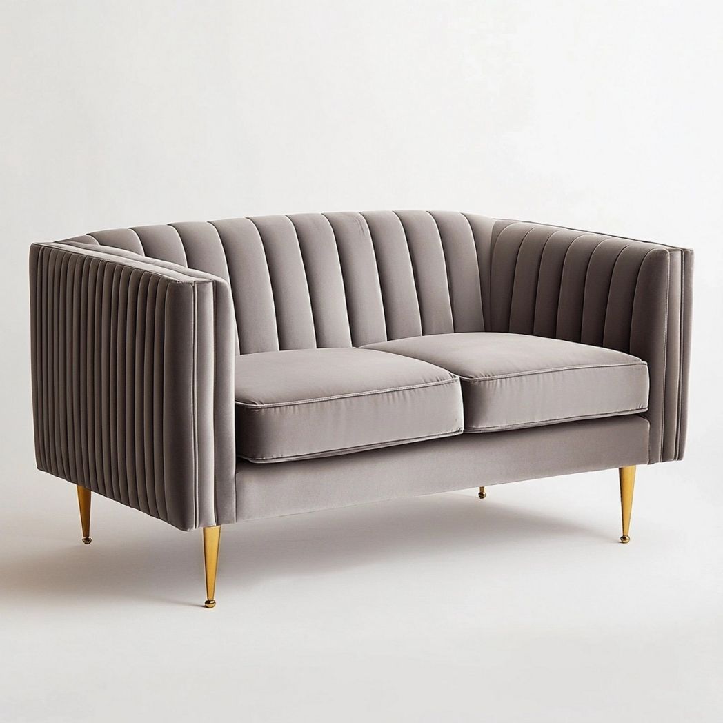 Sofá de Dos Plazas Terciopelo Gris Salón Piernas Metálicas 150cm