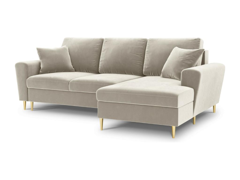 hogvips - Sofá cama esquinero derecho con baúl de almacenaje "Kyoto" 4 plazas de terciopelo beige claro - 241x145x88cm
