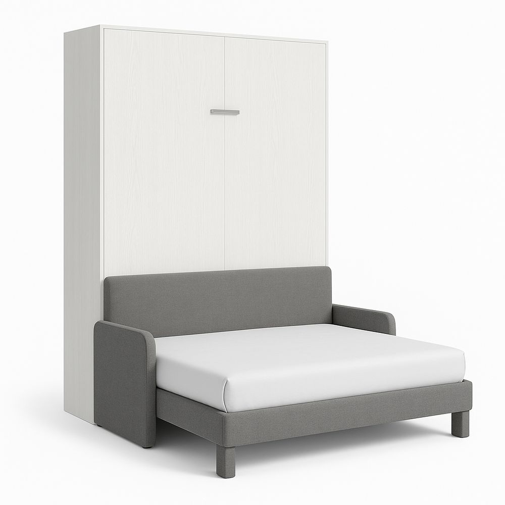 Cama Sofá Plegable Moderna con Armario Blanco,Diseño Compacto,Mueble Multifuncional,Ideal para Espacios Pequeños,Estructura de Madera y Tela Grises