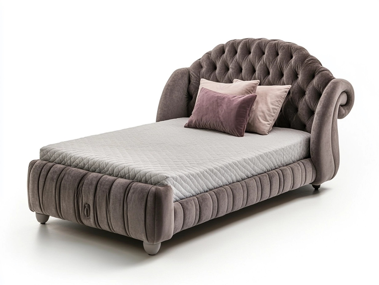 Sofá cama tapizado gris terciopelo estilo clásico 210x120 cm para dormitorio o sala de estar