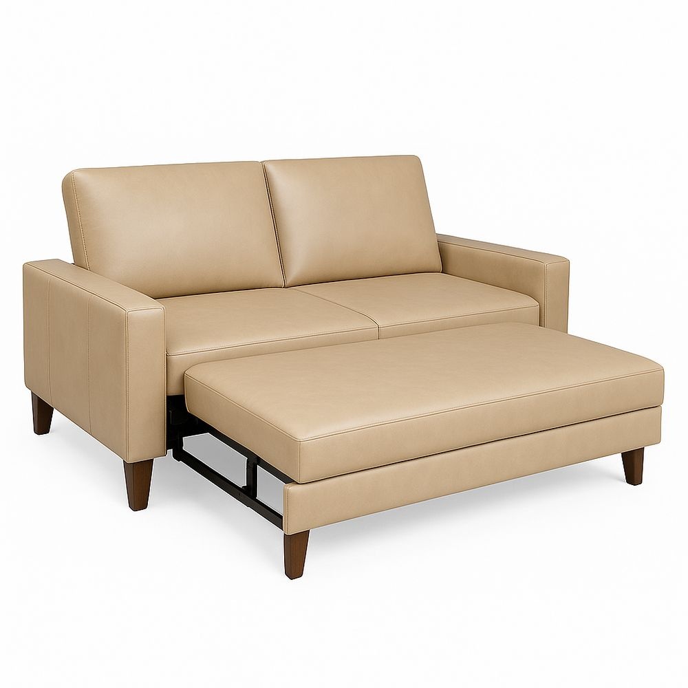 Sofá Cama Convertible para Sala 200x95x85 cm Funcional Beige Mueble de Sala Piel Sintética