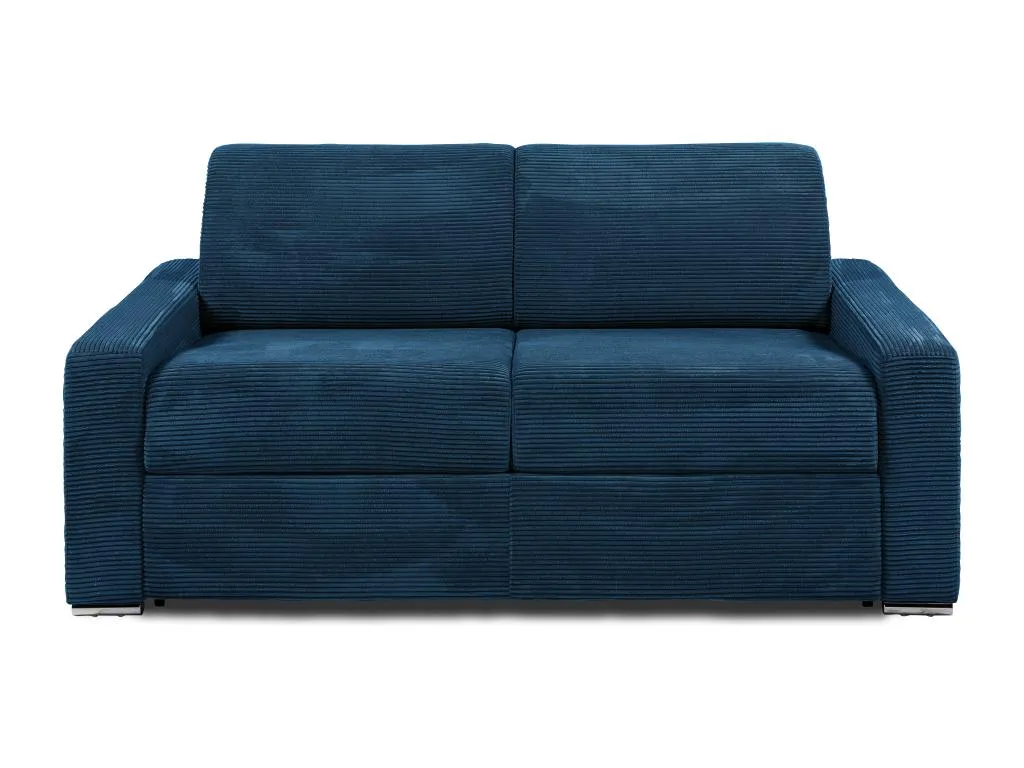 Sofá cama de 3 plazas de apertura rápida de pana azul - Lamas para cama de 140 cm - Colchón de 22 cm Lluesmamuebles