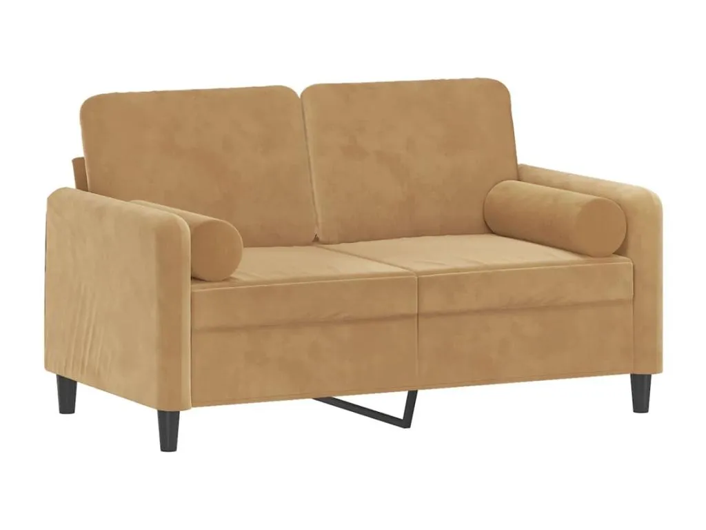 Sofá de 2 plazas con cojines terciopelo marrón 120 cm