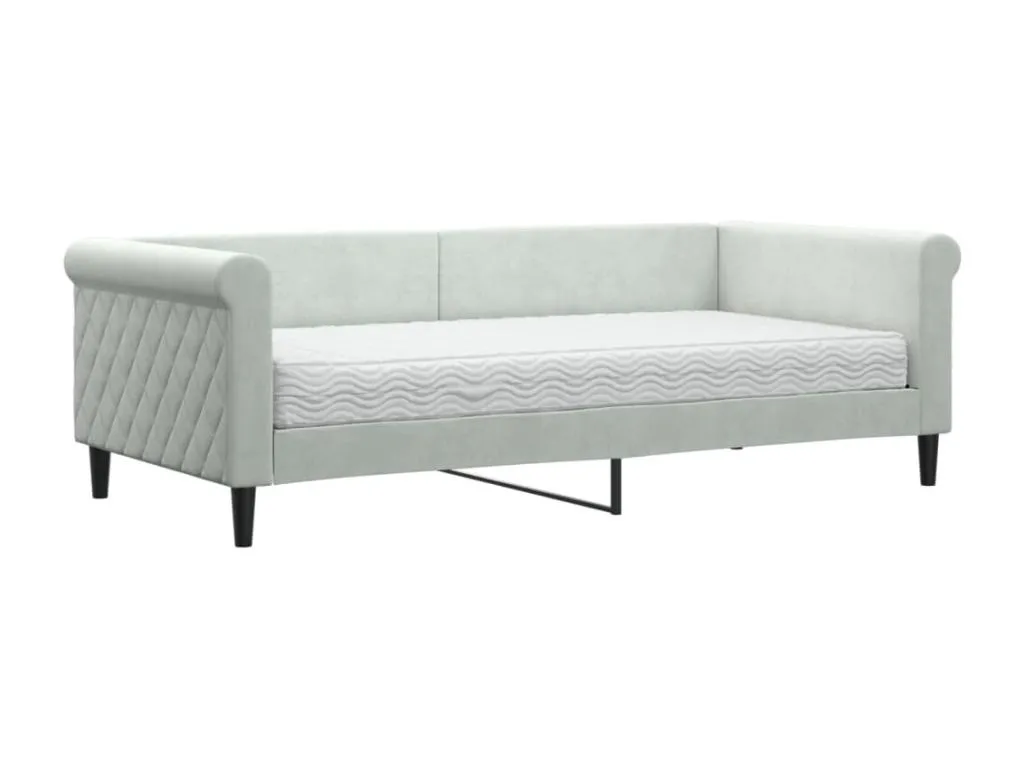 Patriciabaezcasa Sofá cama con colchón terciopelo gris claro 90x190 cm