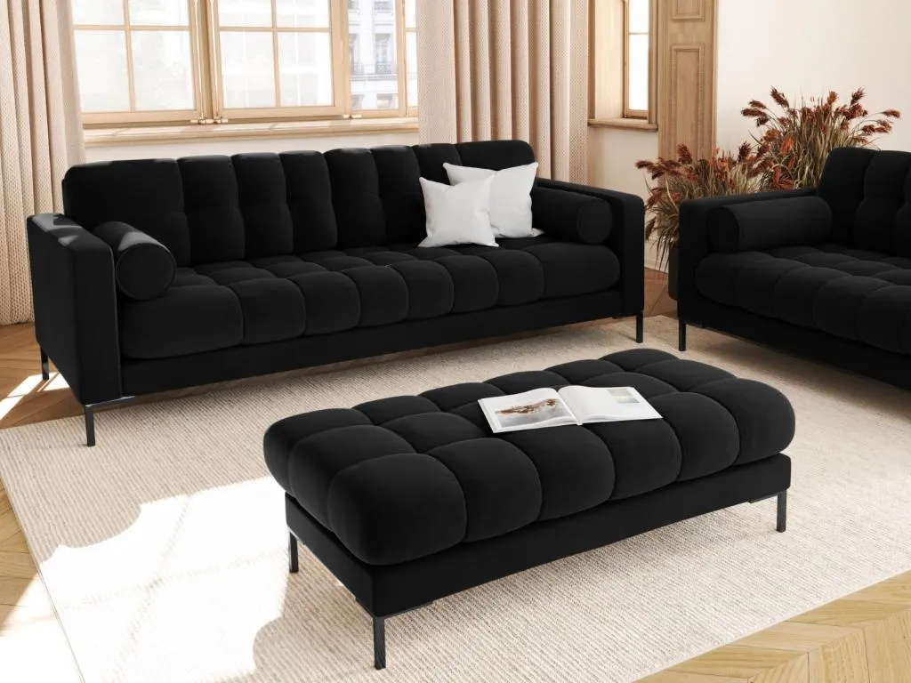 Micasacool - Sofá Micasacool 4 plazas de terciopelo negro - 217x92x75cm