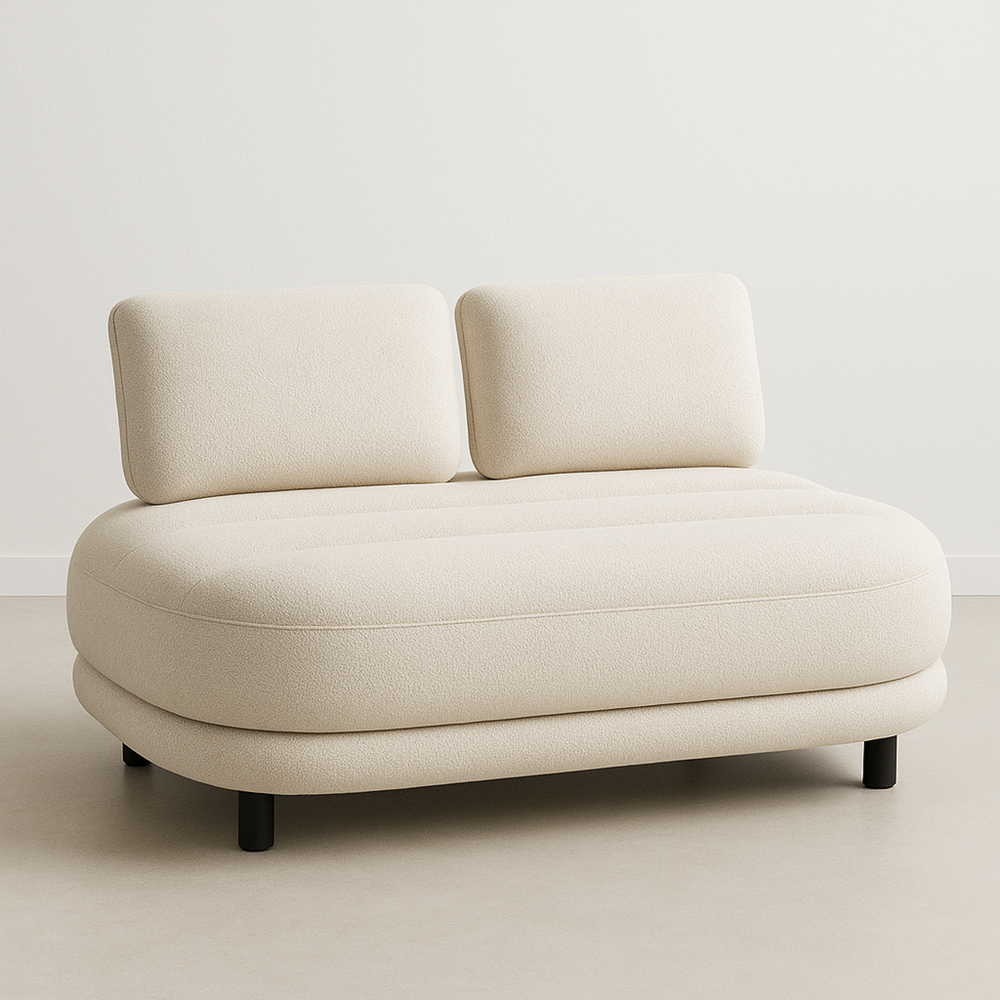 Sofá de dos plazas ovalado beige de poliéster y espuma con patas de acero al carbono 150x90x85cm