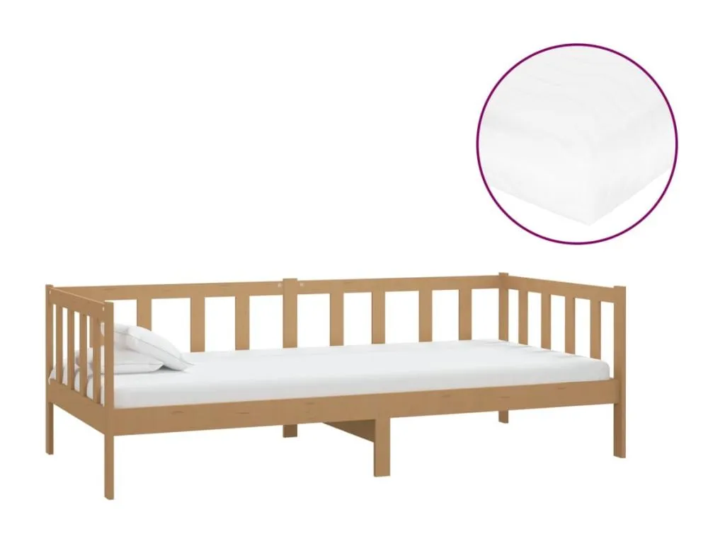 Sofá cama individual con colchón y estructura maciza color miel 90x200 cm - Biocasahogar XN9786807