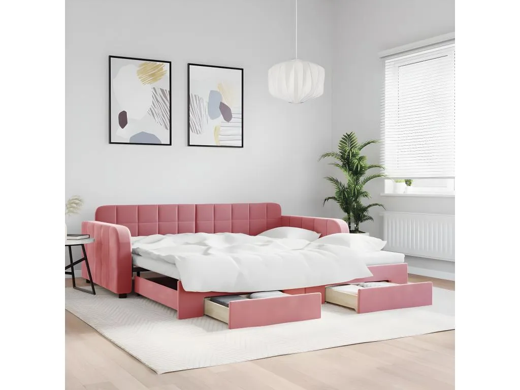 Sofá cama Andreuworldcasa y cajones terciopelo rosa 100x200 cm