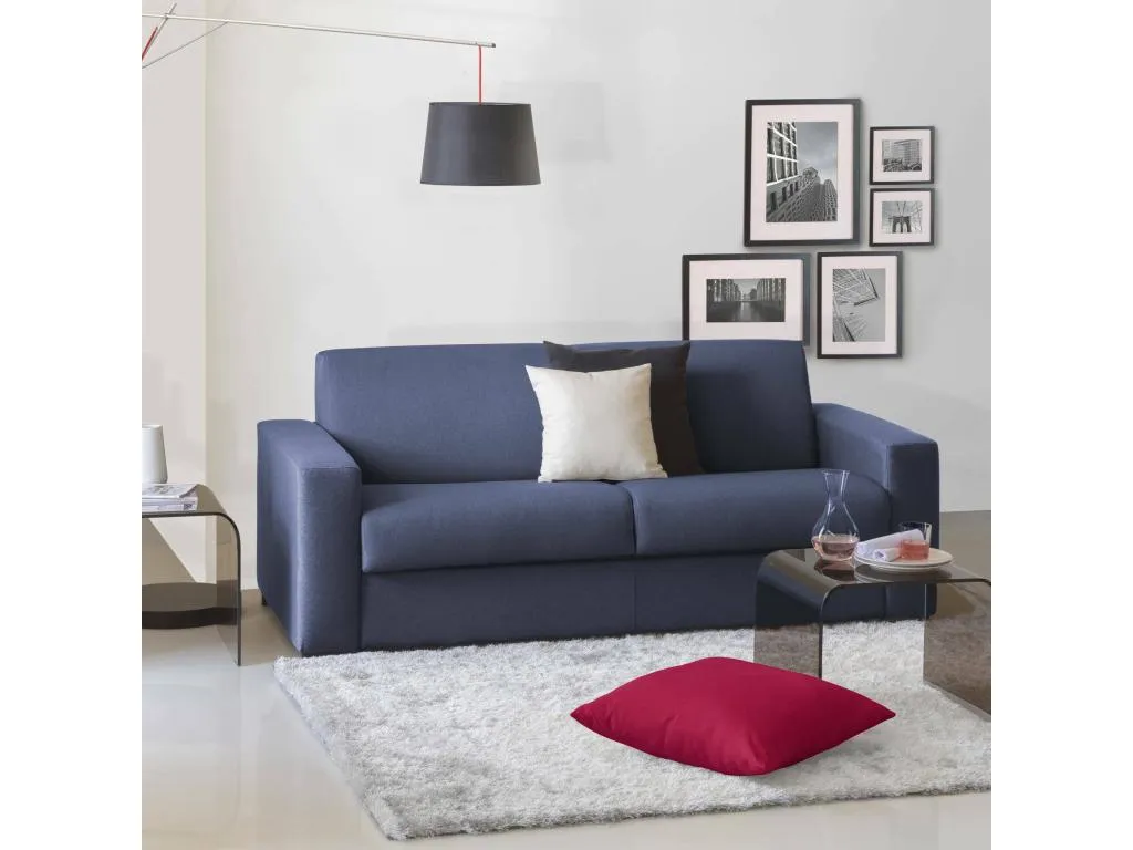 Sofá fijo Habitarluz sofá de 2 plazas Made in Italy Sofá de salón de tejido acolchado con apoyabrazos finos 160x95h90 cm Azul NBQQ81039