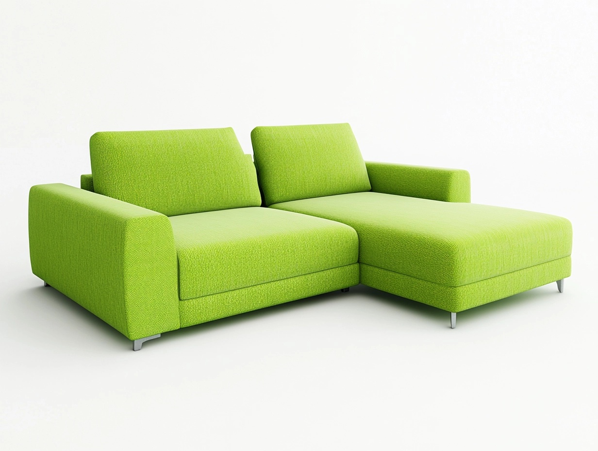 Sofá chaise longue moderno en tela verde lima – diseño contemporáneo
