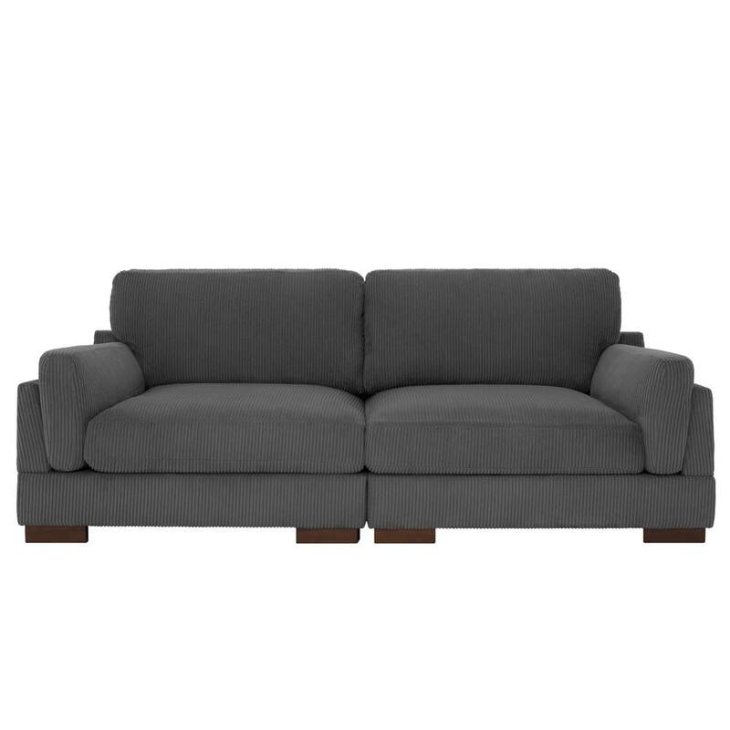 Sofá de 2 Plazas de Tela Corduroy con Brazo Cuadrado y Estructura de Madera en Color Gris (90 in.) ak5603284