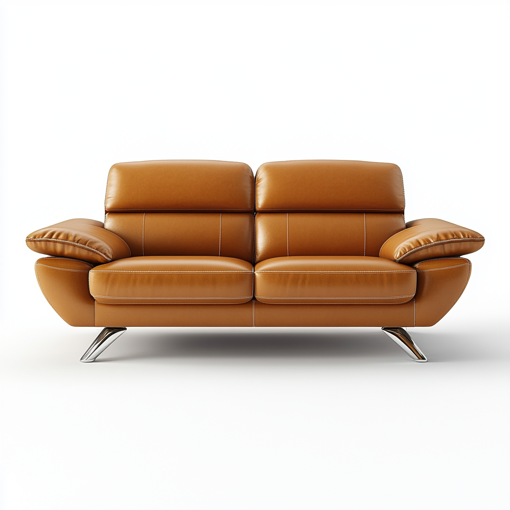 Sofá de piel sintética color camel para salón moderno de 2 plazas HN4152889
