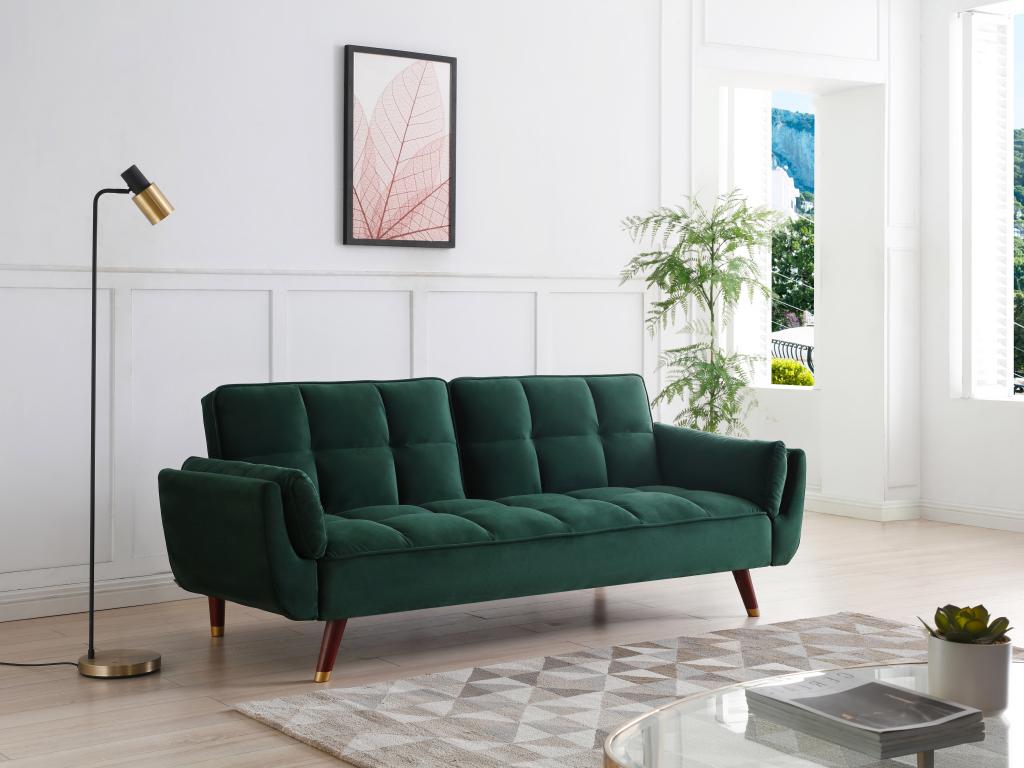 Sofá cama de 3 plazas de terciopelo verde - BQtldzw986Py