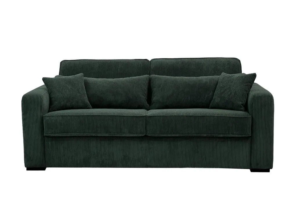 Sofá cama de 3 plazas de apertura rápida de pana verde - Somier ancho de 140 cm - Colchón de 18 cm - Hogarmini 08542kgvz