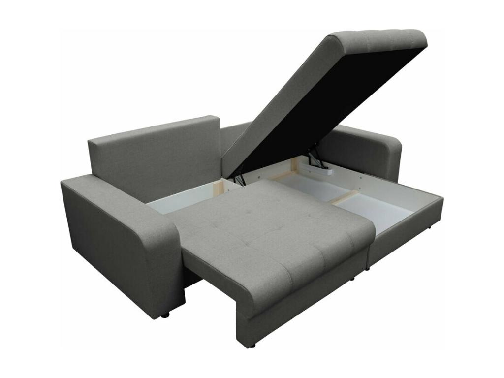 Sofá rinconero Sanford 102, Gris, Función de descanso, Caja de ropa de cama, 250x166x94cm