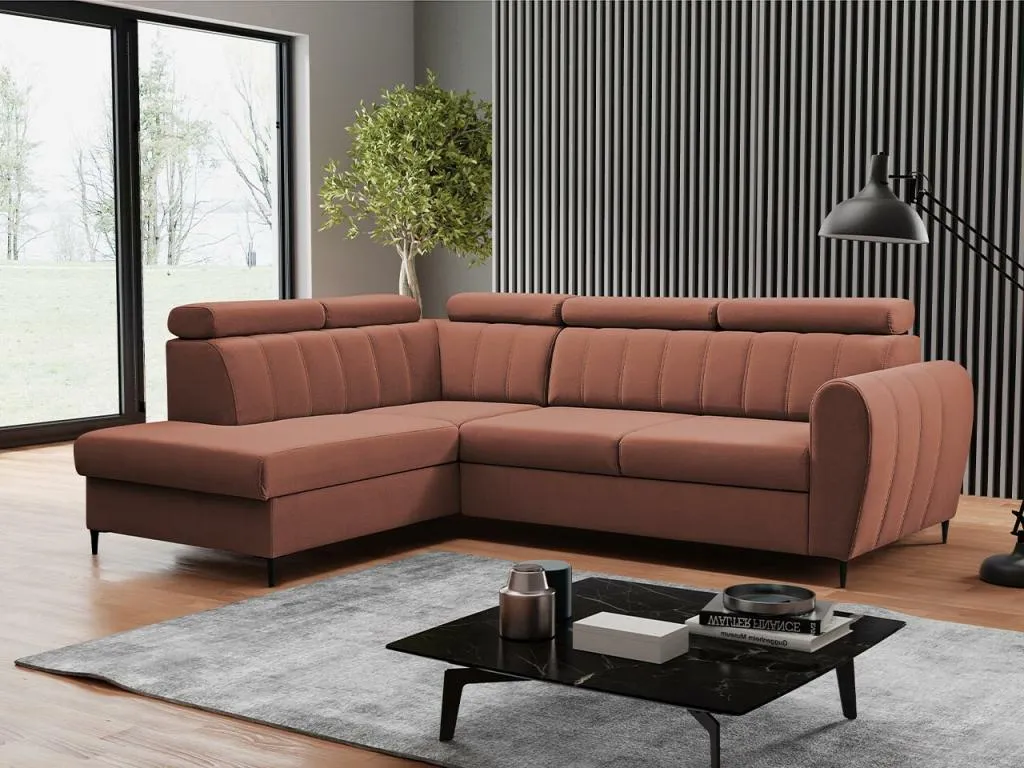 Sofá rinconero Hogarsens 125 Rosa Función de descanso Caja de ropa de cama 264x200x90cm