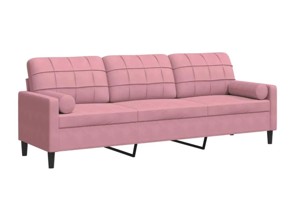 Sofá de 3 plazas con cojines terciopelo rosa 210 cm HJXV80031